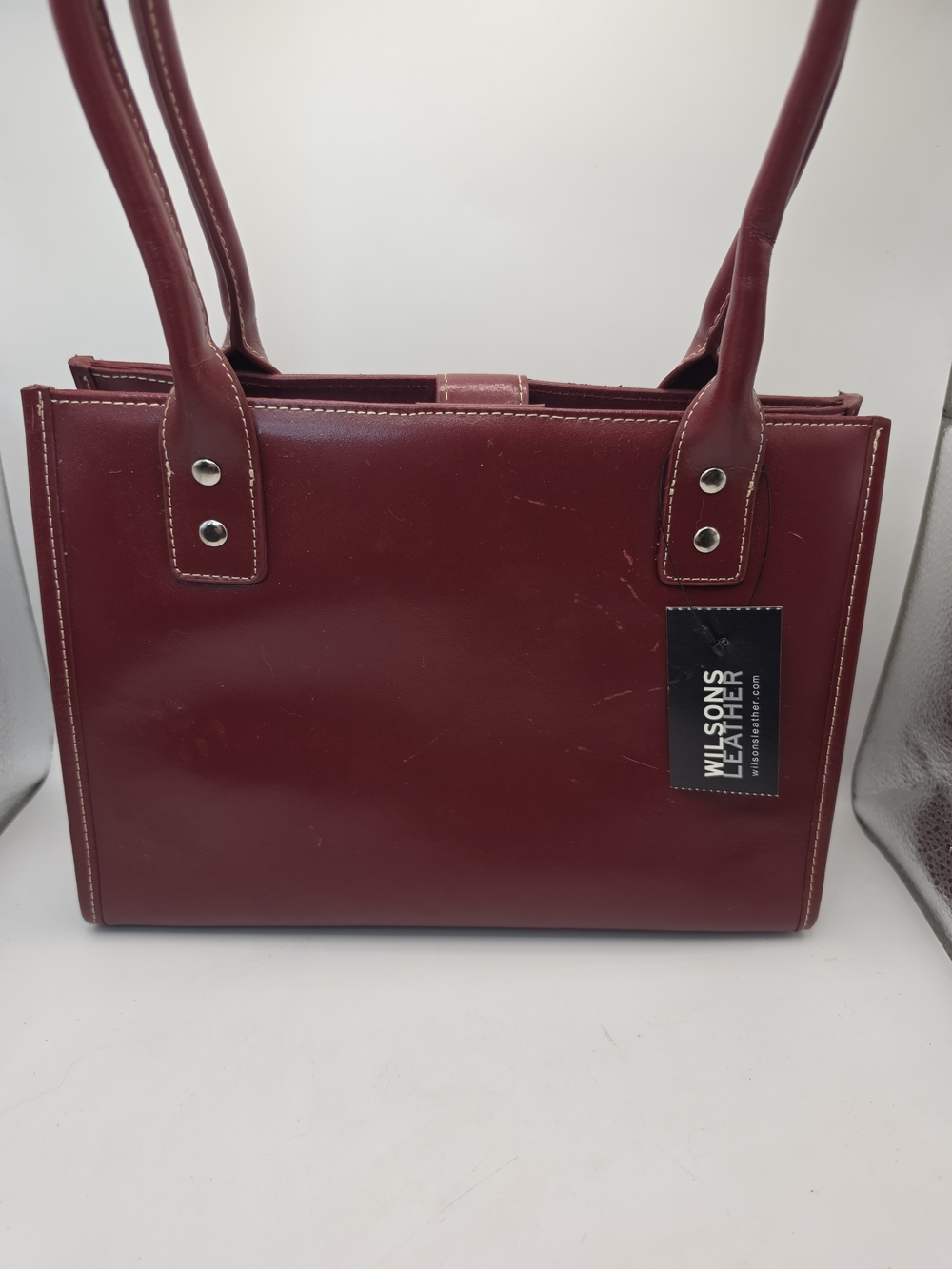 Wilsons Leather Pelle Studio Dark Cherry Red Structured Leather ShoulderTote Bag
